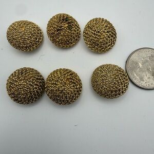 Set Of 6 Gold Tone Rope 3/4" Diameter Round Shank Buttons, Plastic?